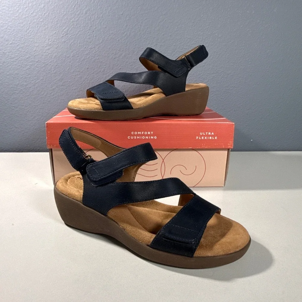Easy Spirit Kimberly 2 Dark Blue Wedge Sandals Womens 6M SEKIMBERLY2‎ Comfort